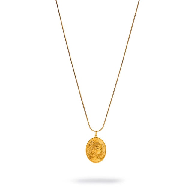 Early 21st Century Golden Warrior Goddess Medallion Necklace For Sale - Image 5 of 12