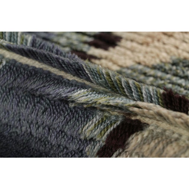 Textile Vintage Swedish Rya Rug in Green-Beige With Geometric Pattern | Rug & Kilim For Sale - Image 7 of 8