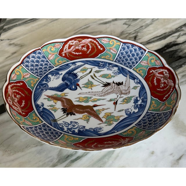 Blue Made in Japan Imari Crane Motif Large Bowl For Sale - Image 8 of 18