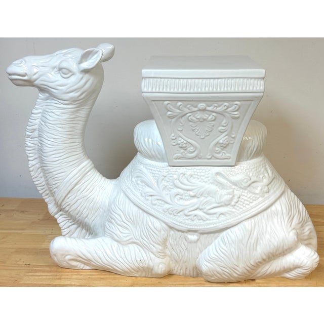 Italian Hollywood Regency Blanc de Chine Camel Garden Seat or Side Table, 1970s For Sale - Image 9 of 14