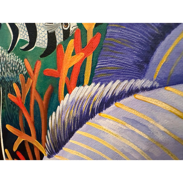 Hand-Painted Tropical Reef Fish Gallery-Wrapped Canvas Painting For Sale - Image 9 of 12
