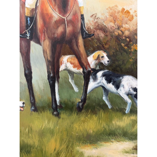Fox Hunting Scene Oil Painting on Canvas Horses Hounds Equestrian Sporting Art For Sale - Image 11 of 14