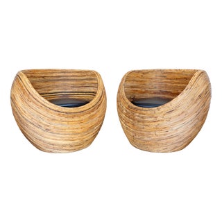 Mid-Century Modern Coastal Boho Rattan Blonde Pod Tub Armchairs by Terence Conran for Habitat, 1980, Set of 2 For Sale