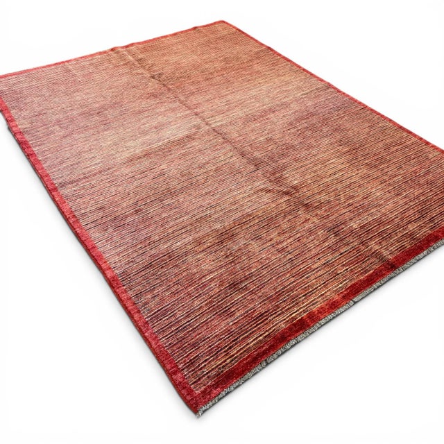 Vintage Turkish Striated Rug in Red, Ivory, and Brown | 5'9" X 7'7" For Sale - Image 4 of 6