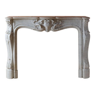 Antique French Louis XV Style Carrara Marble Mantel, 19th Century For Sale