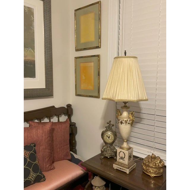 1960s Italian Cream & Gilt Ceramic Neoclassical-Style Table Lamps With Swan Handles - a Pair For Sale - Image 9 of 12