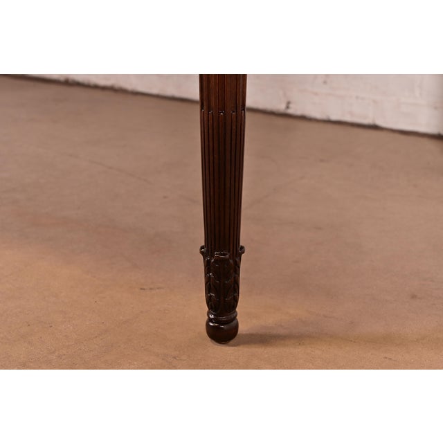 Karges French Regency Louis XVI Carved Walnut Extension Dining Table With Parquet Top, Newly Refinished For Sale - Image 12 of 14