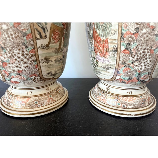 Chrome Large Pair Japanese Satsuma Ceramic Vases Kozan Meiji Period For Sale - Image 8 of 18