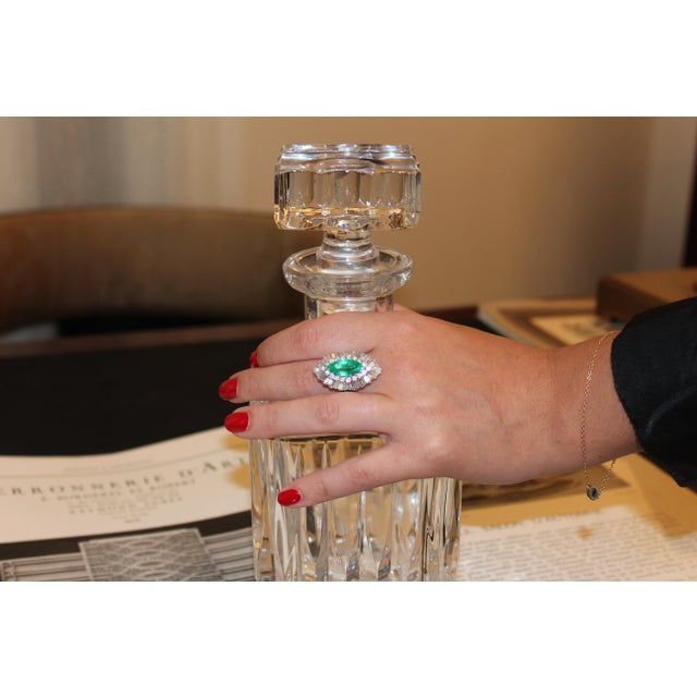 1940s 1940s Convertible Marquise Colombian Emerald and Diamond Pendant/Ring, Size 5.25 For Sale - Image 5 of 5