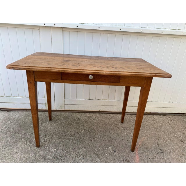 Rustic Desk Table with 1 Drawer Oak Top 105x56cm, 1930s For Sale - Image 3 of 18