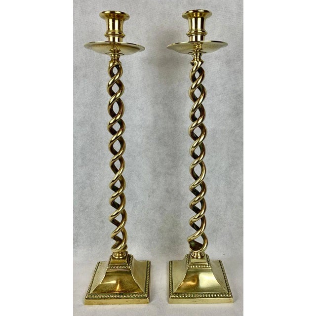 Pair of Nineteenth Century English Brass Open Barley Twist Candlesticks-21" Tall For Sale In West Palm - Image 6 of 9