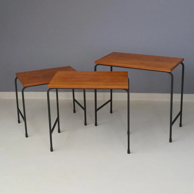 Mid-Century Modern Teak and Metal Nesting Tables, 1950s, Set of 3 For Sale - Image 3 of 7