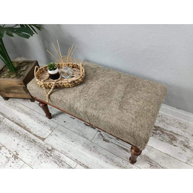 Taupe Kilim Upholstered Ottoman Bench For Sale - Image 8 of 10