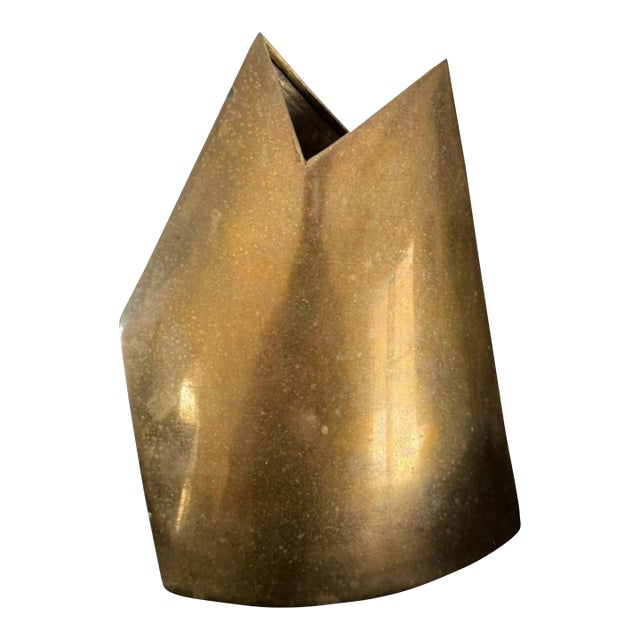 Vintage Modern Abstract Geometric Brass Vase by James Johnston For Sale