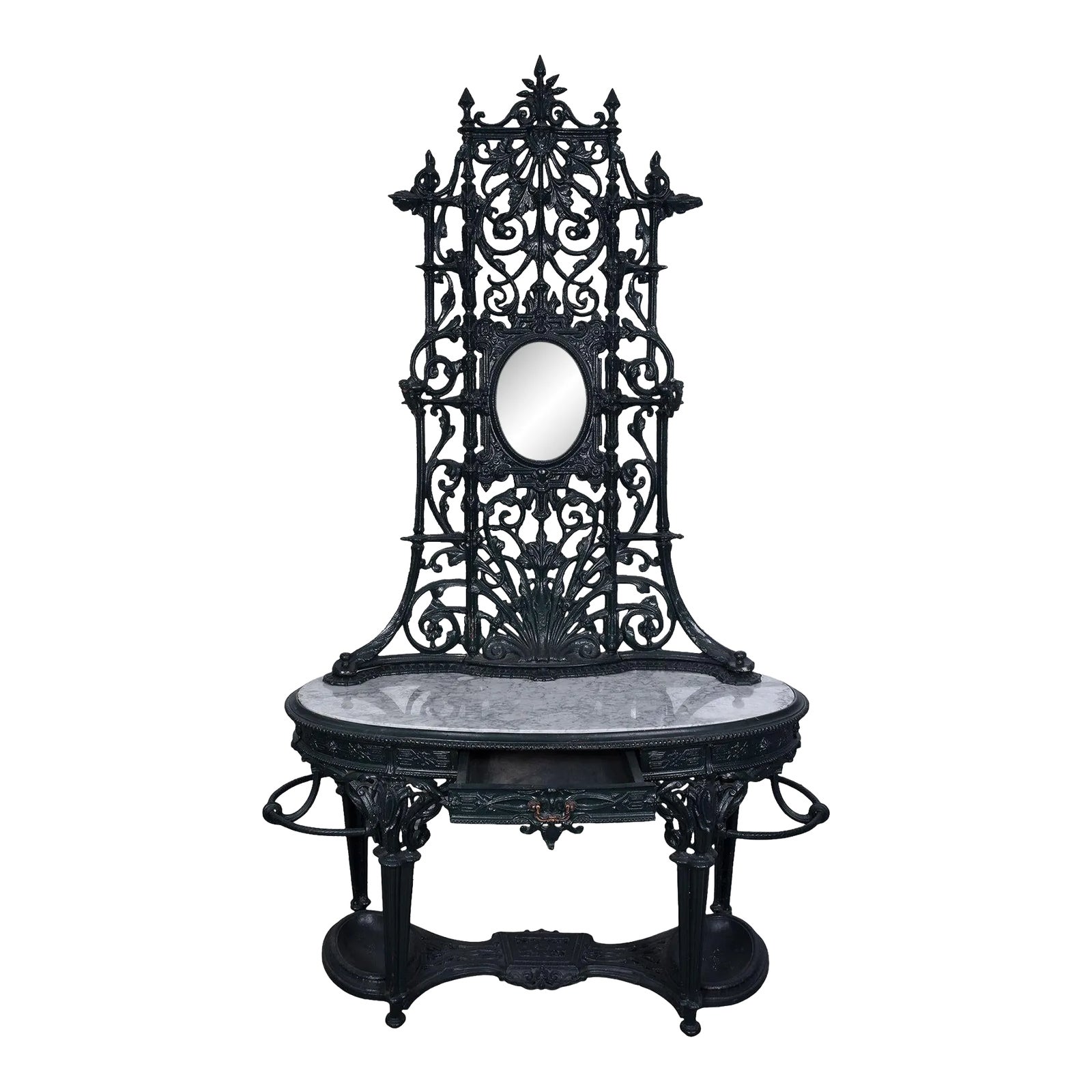 1860 Delft Cast Iron Marble Hall Tree With Mirror Chairish