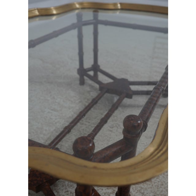 Brass Baker Regency Style Faux Bamboo Glass Top Coffee Table For Sale - Image 8 of 11