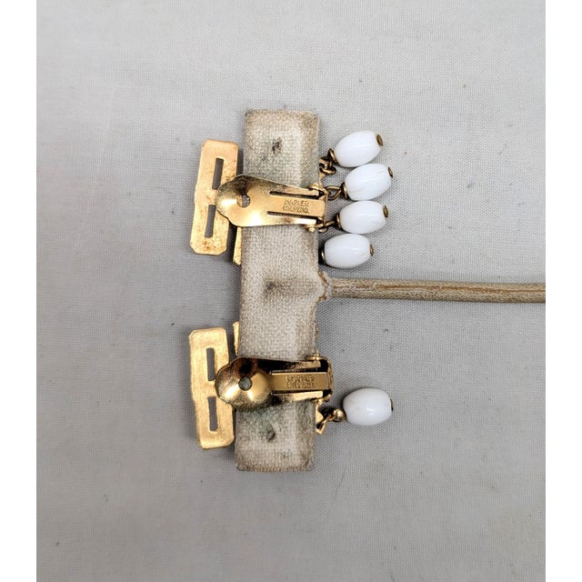 Vintage 1960s Signed Napier Asian Inspired White Drops Clip Earrings For Sale - Image 9 of 9