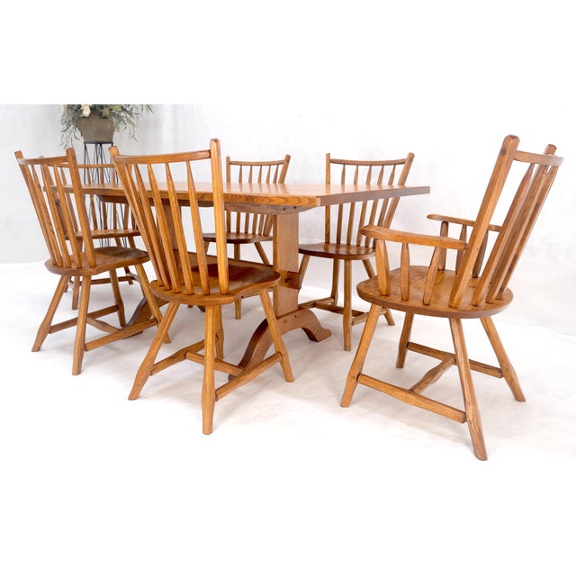 Arts & Crafts Late 20th Century Very Fine All Pegged Joints Solid Oak Dining Chairs Table Set MINT For Sale - Image 3 of 18