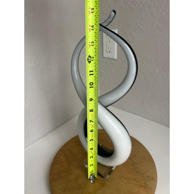 Vintage Murano Love Knot Art Glass Sculpture Black White Lucite Base For Sale - Image 12 of 16
