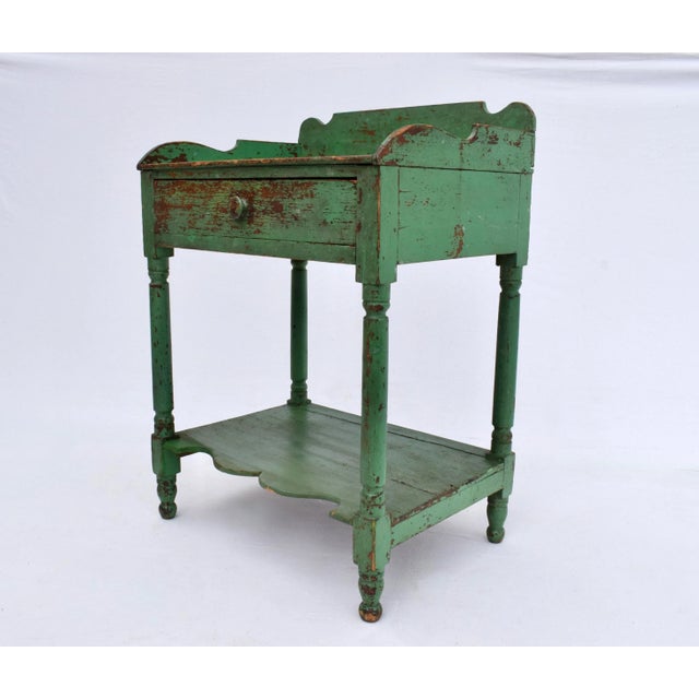 Antique Two Tier Wash Stand, Dovetail Joinery, Original Green Paint For Sale - Image 4 of 15