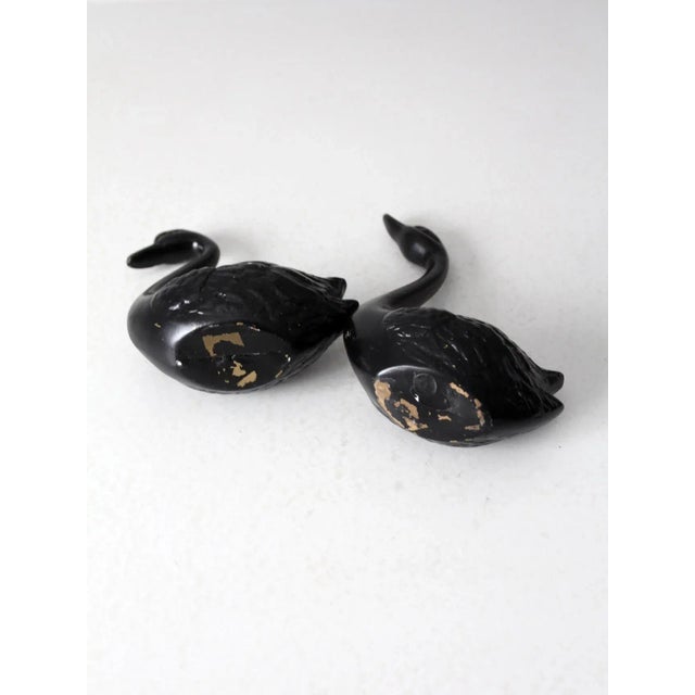 Vintage Painted Brass Black Swans Pair For Sale - Image 4 of 10