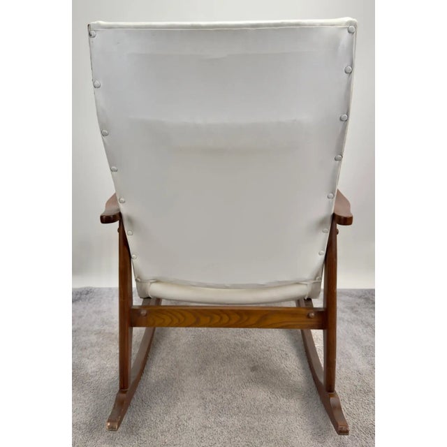 Milo Baughman Style MCM in White Faux Leather Rocking Chair For Sale - Image 4 of 12