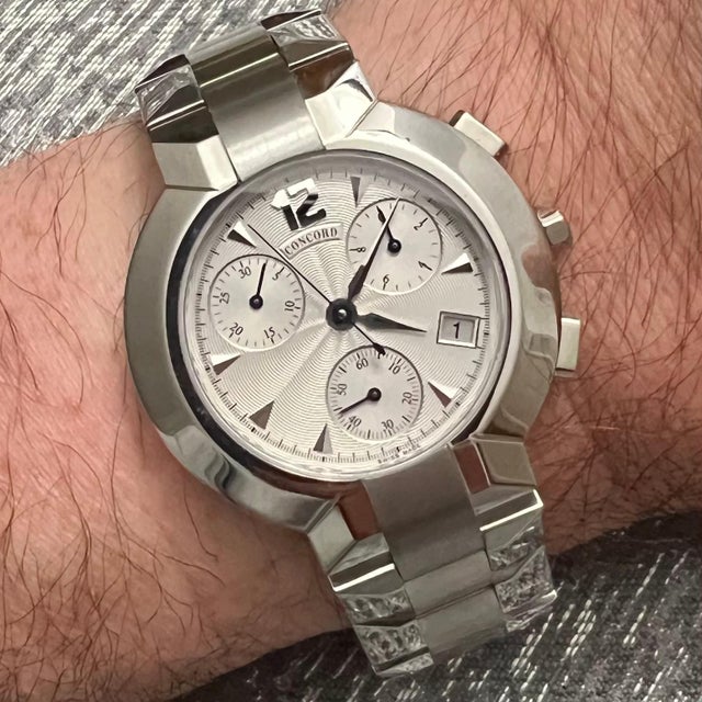 Metal 1990s Concord Estate La Scala Chronograph Watch Stainless Steel 38 mm For Sale - Image 7 of 8