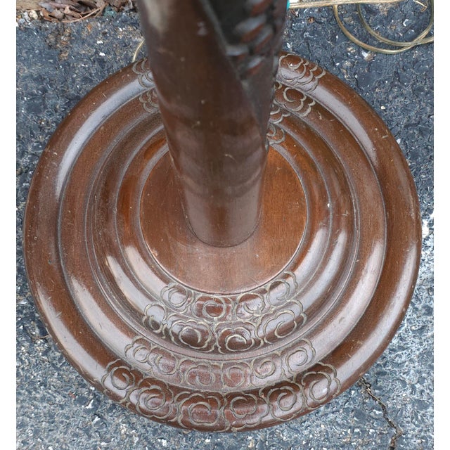 Early 20th Century Art-Deco Oriental Style Hand-Carved Wood Floor Lamp For Sale - Image 10 of 10