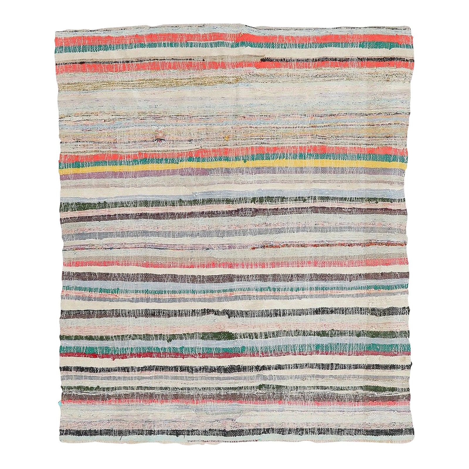 Mid 20th Century Striped Decorative Vintage Rag Rug | Chairish