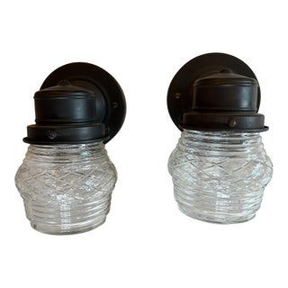 Mid 20th Century Original Black Painted Mid Century Outdoor Lights Sconces - a Pair For Sale