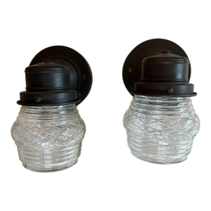 Mid 20th Century Original Black Painted Mid Century Outdoor Lights Sconces - a Pair