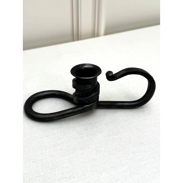 Metal Vintage Brutalist Hand-Forged Iron Candle Taper Holders, Set of Three For Sale - Image 7 of 12