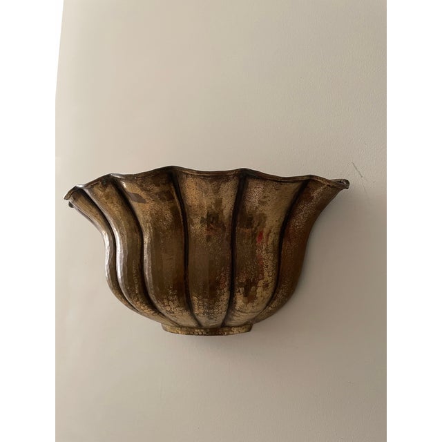 Hollywood Regency 1950s Italian Hammered Brass Wall Planter, Catchall For Sale - Image 3 of 9