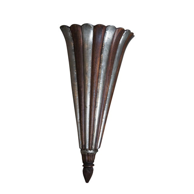 Mid to late 20th century wooden wall pocket / flower vase / sconce featuring a fluted torchiere design with scalloped...