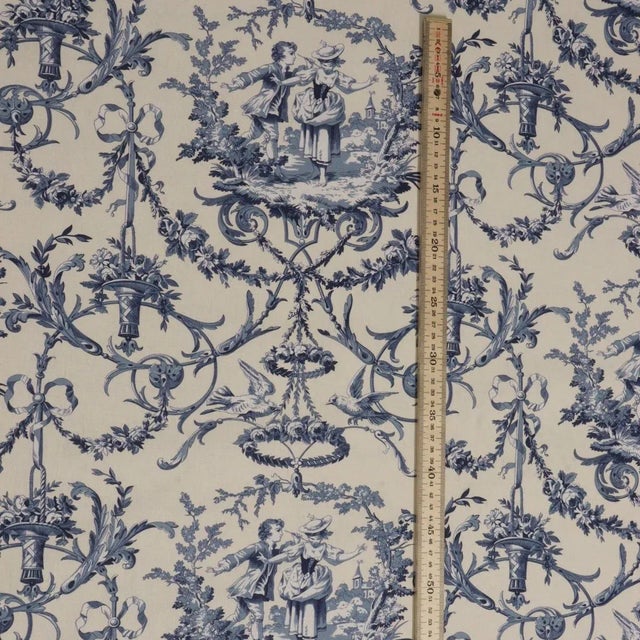Not Yet Made - Made To Order Double Width Fragonard Toile Blue on Cream Fabric - Sample For Sale - Image 5 of 5