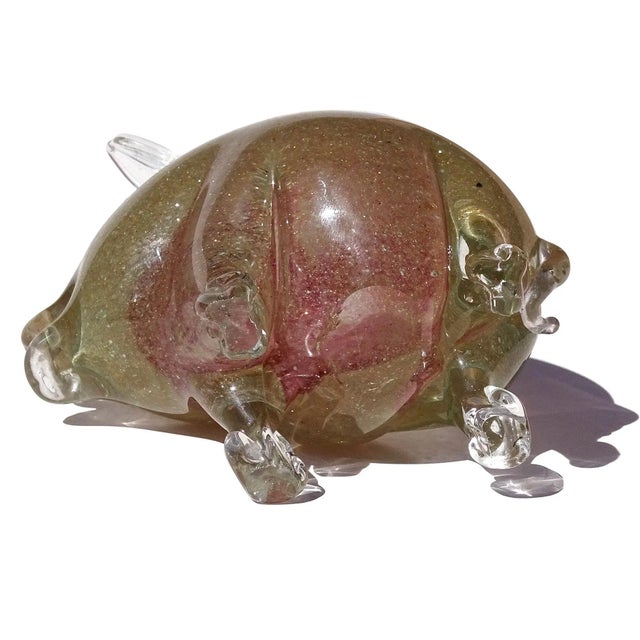 Vintage Murano Sommerso Copper Aventurine Flecks Pink Core Italian Art Glass Pig Figurine Sculpture For Sale In Orlando - Image 6 of 6