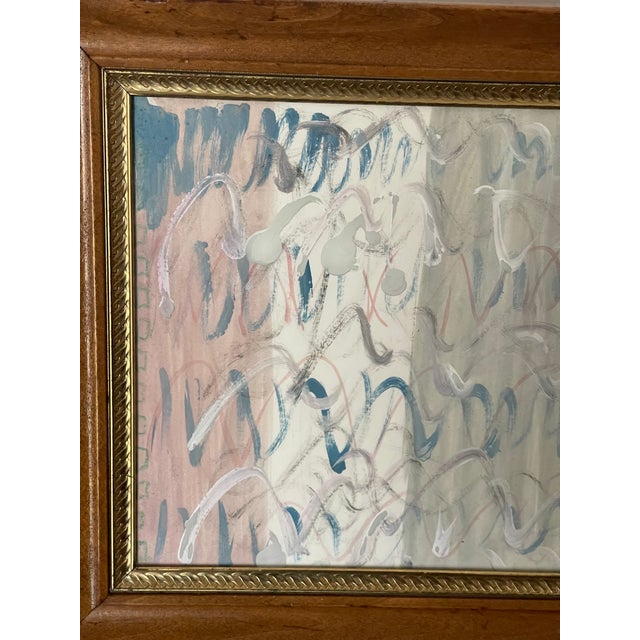 1970s Abstract Calligraphic Script Mixed Media Painting Signed and Framed For Sale - Image 4 of 4