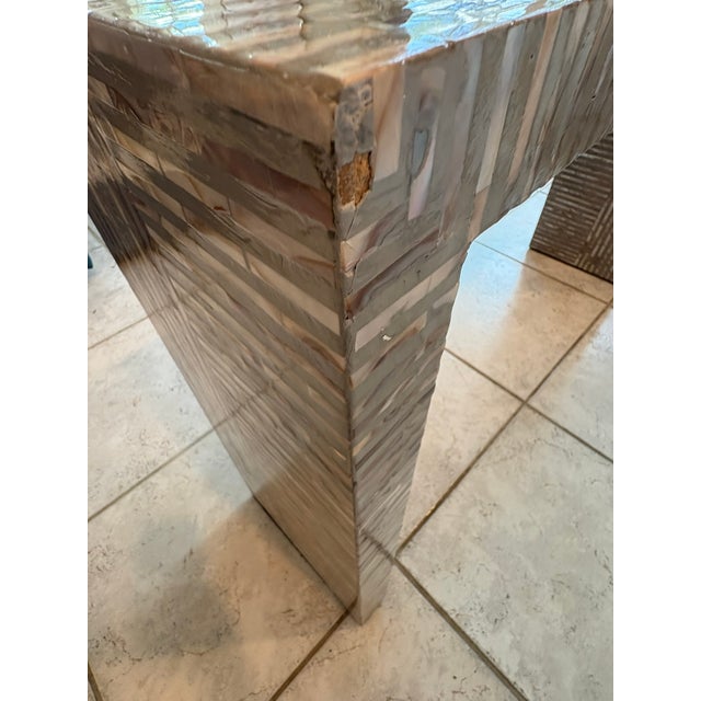 Taupe Late 20th Century Handmade Mother of Pearl Waterfall Console Table in Modern Parsons Style For Sale - Image 8 of 10
