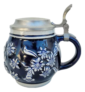 Mid-Century German Cobalt Blue Relief Stein with Pewter Lid, 1940s-1950s