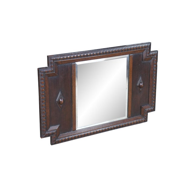 Very impressive Antique Victorian wall mirror. Made of quartersawn oak featuring notched corners with egg and dart...