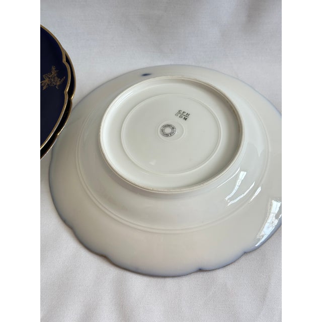Antique French Porcelain Haviland Limoges Soup Bowls – Cobalt Blue & Gold, CHF 1452, 9" - Set of 3 For Sale - Image 10 of 11