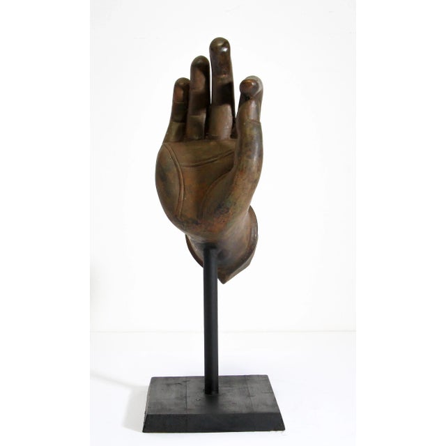 Mid 20th Century Large Cast Bronze Buddha Hand Sculpture on Stand For Sale - Image 5 of 13