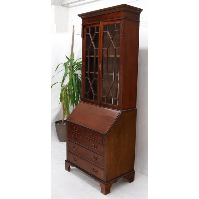 Tall Narrow English Turn of Century Mahogany Georgian Secretary Beveled Glass For Sale - Image 12 of 13