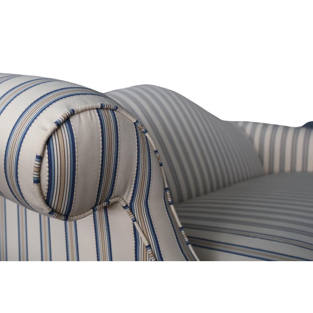 2010s Ethan Allen Custom Camelback Sofa in Dimensional Woven Blue & Ivory Stripe For Sale - Image 5 of 18