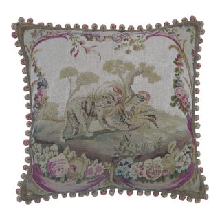 1820 Antique French Tapestry Pillow - 23'' X 22'' For Sale