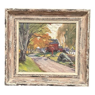 Karl Gustaf Strandberg, Road to Red Huts, 1950s, Oil Painting on Canvas, Framed For Sale