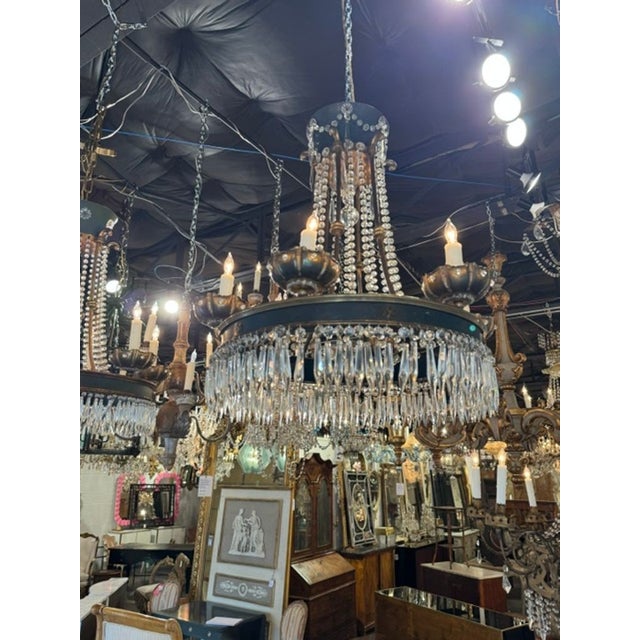 Mid 20th Century Vintage French Maison Jansen Tole and Crystal Chandeliers For Sale - Image 5 of 7