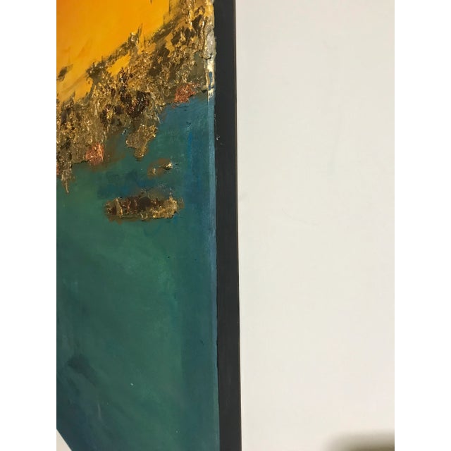 Gold in Teal and Yellow Mix Media Painting For Sale - Image 10 of 11