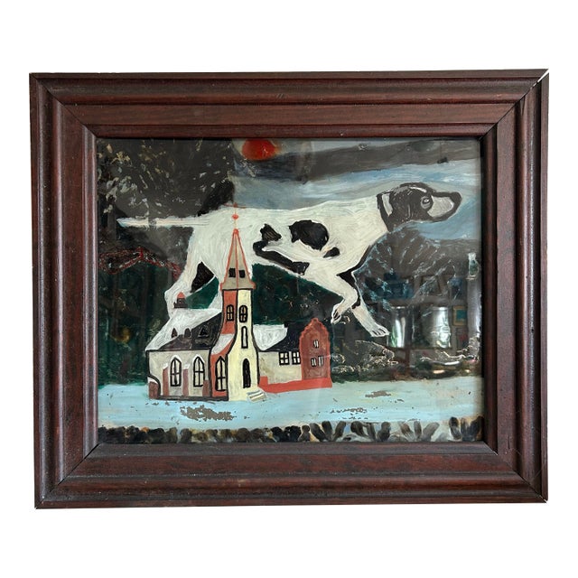 1940s Abstract Painting on Glass of Hunting Dog For Sale