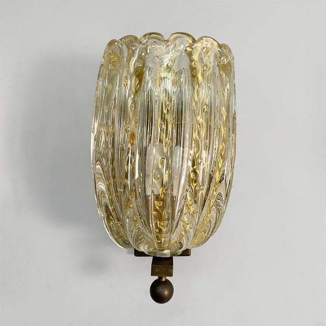 Mid-Century Italian Modern Murano Glass Wall Lamps attributed to Barovier & Toso, 1950s, Set of 2 For Sale - Image 4 of 14